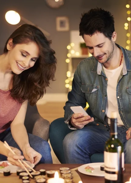 adorable-couple-having-meal-home
